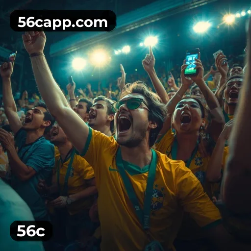 App 56c para iOS e Android — interface mobile, login biométrico e PIX integrado