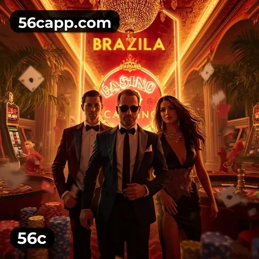 App 56c para iOS e Android — interface mobile, login biométrico e PIX integrado